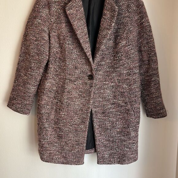 ASOS Tweed Wool Long pink black white oversized dress coat Teddy Jacket 10 EUC - Picture 3 of 9